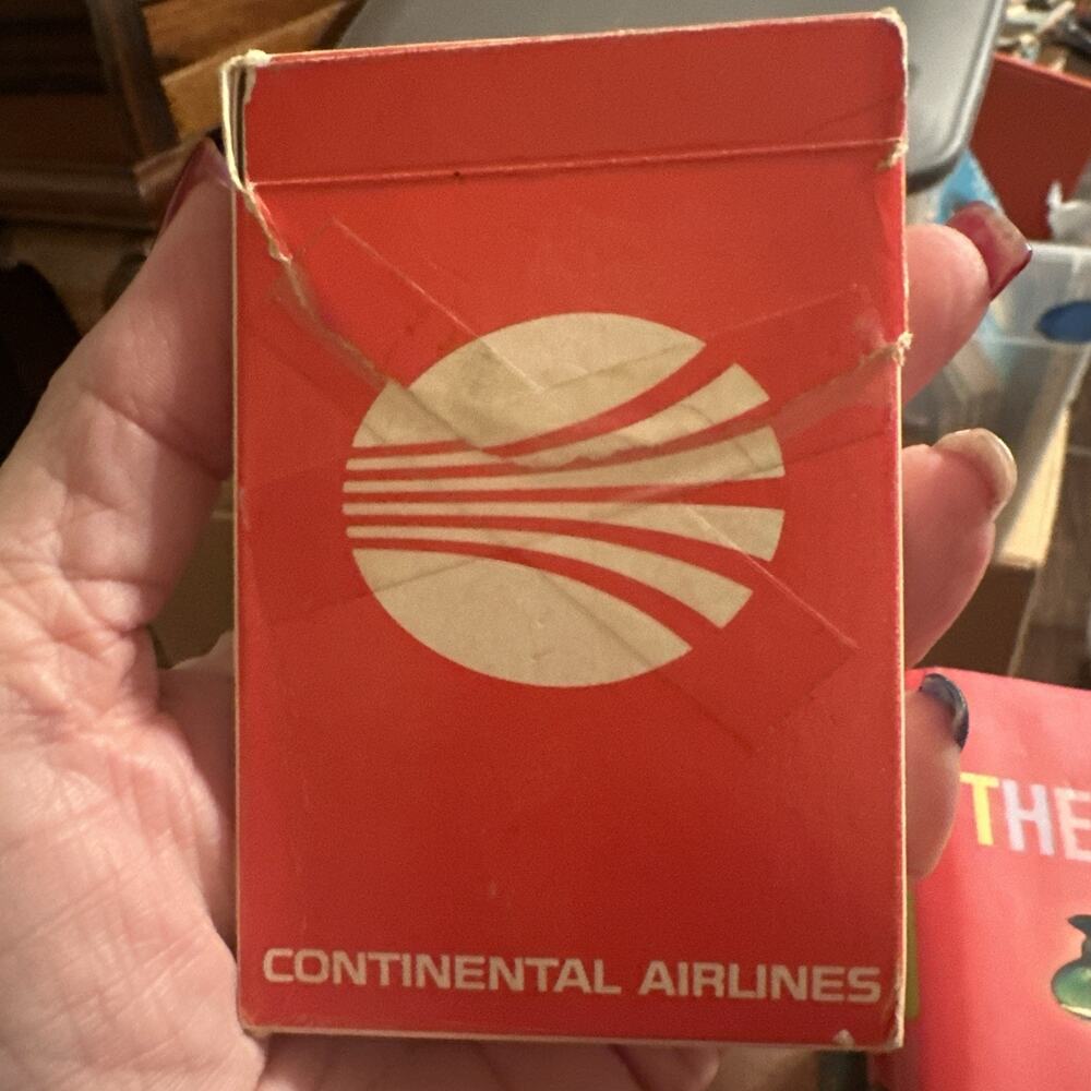 Vintage Continental Airlines playing cards Pinochle complete in box‎ Cities Red